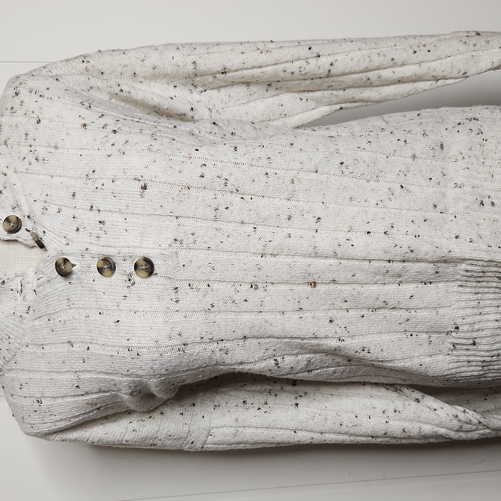 Madewell white Polo Collar ribbed knit 1/4 button-down grandpa style sweater